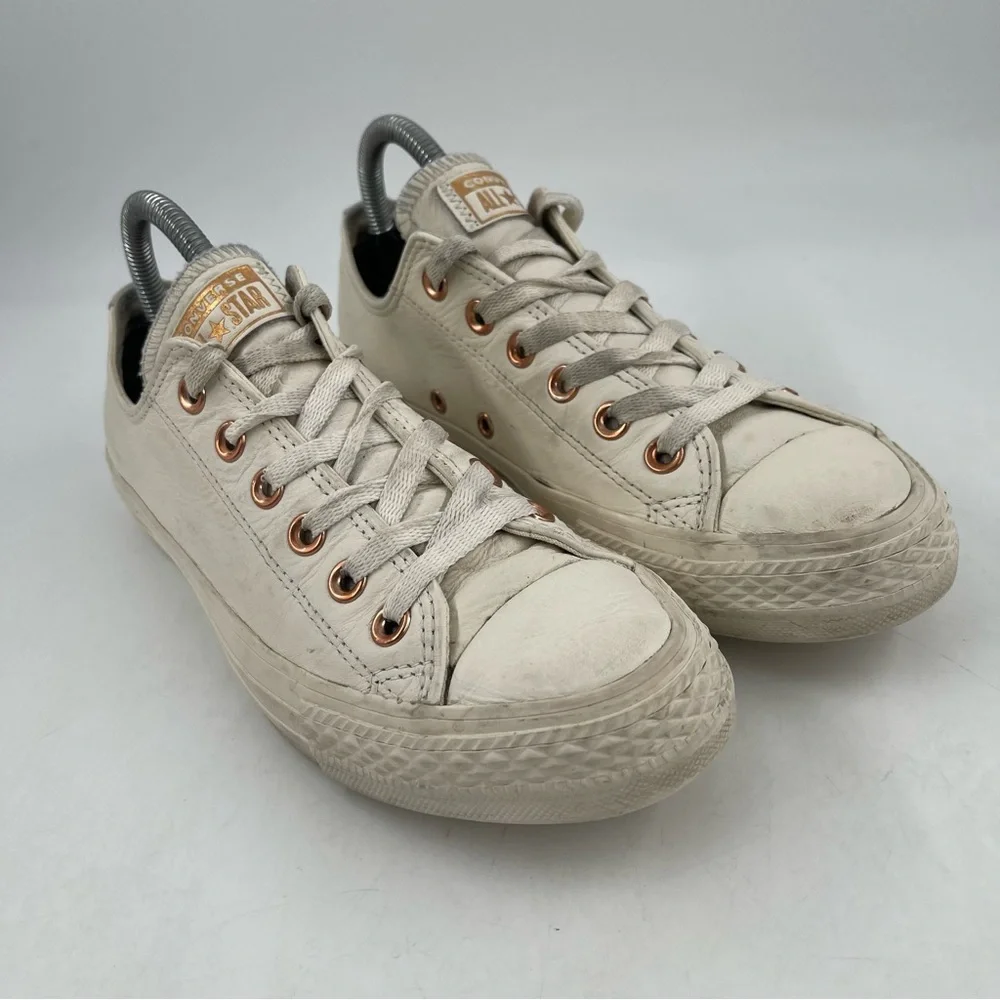 Converse Unisex All Star Limited Edition Cream Leather Rose Gold Eyelet-Women 8